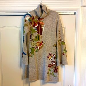 Knitted and Knotted- Bell Sleeve Floral Print Sweater Dress- Size Medium